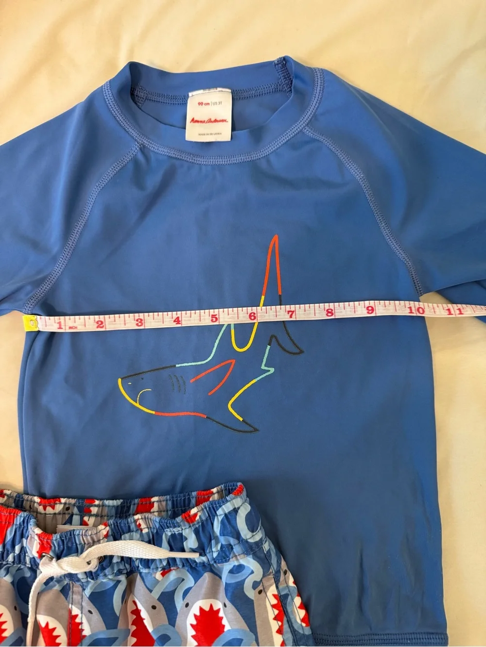 Hanna Andersson Blue Shark Rash Guard & Shark-Print Swim Trunks // 3T Boys
